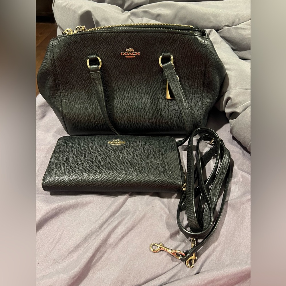 Coach pebbled black wallet and purse
